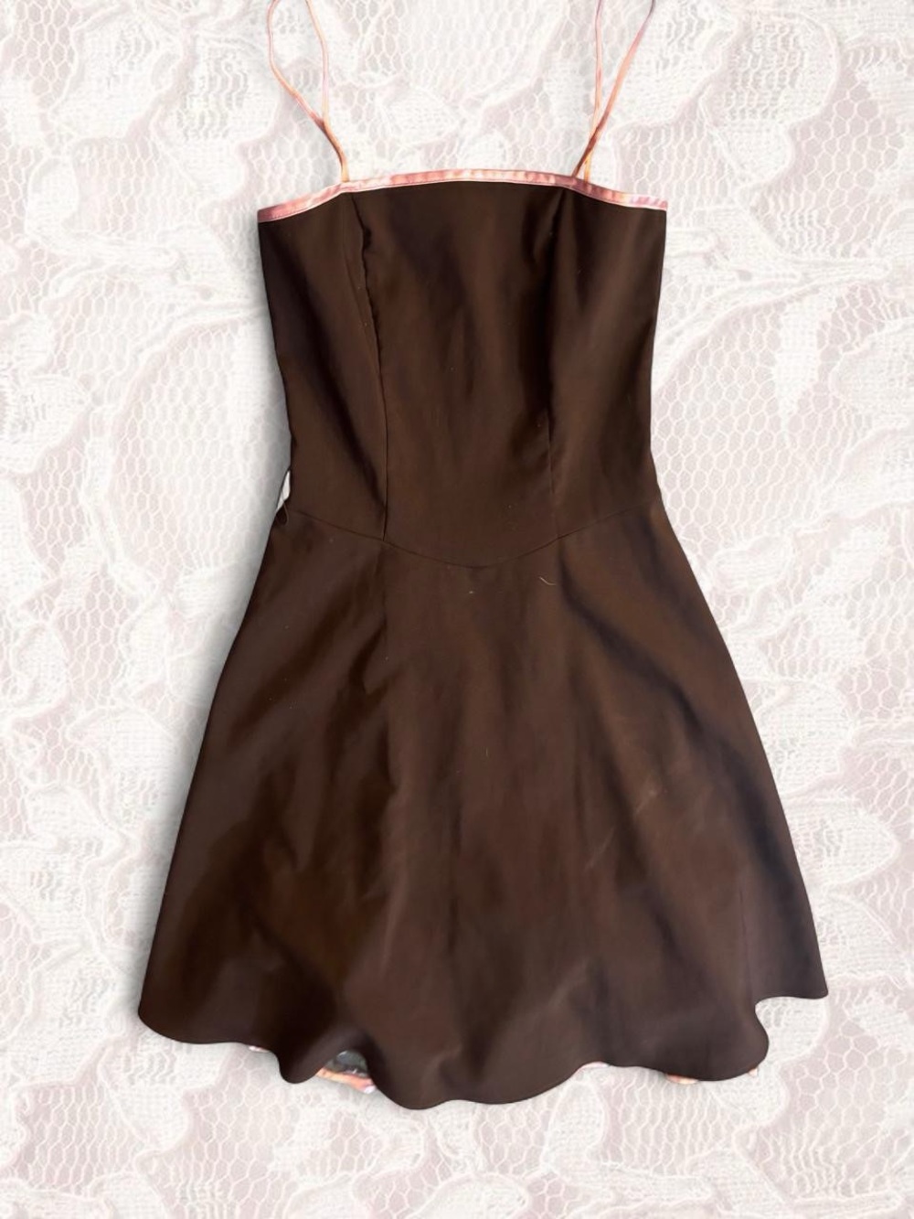 B. Smart Brown Mini Dress with Pink Trim